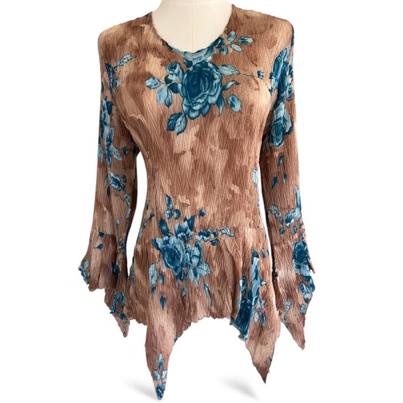 Jaipur Tops - Y2K JAIPUR Asymmetric Earthy Floral Bell Sleeve Top Fairy Grunge Goblincore Sz L